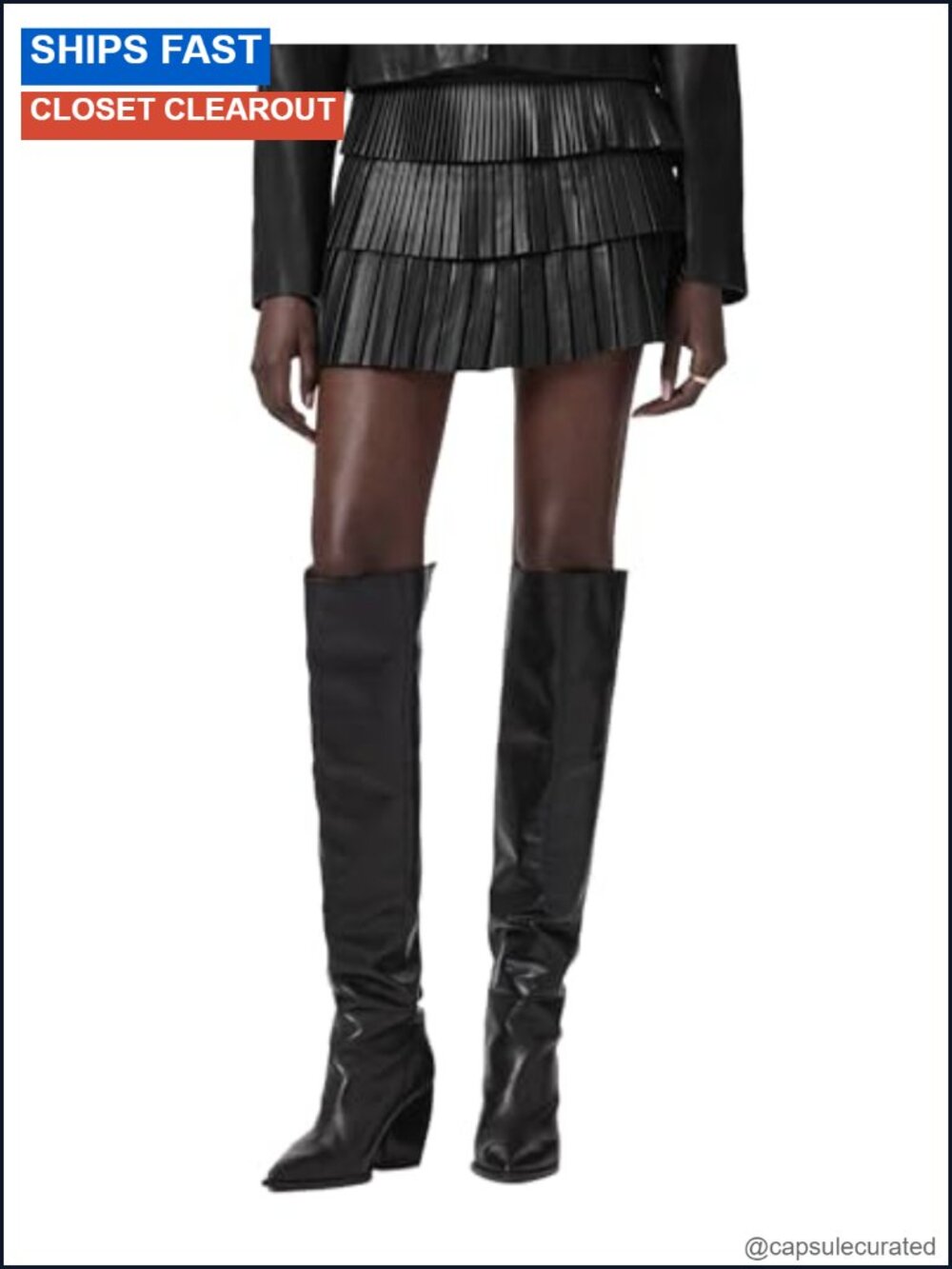 100% SheepLeather Midi Pleated Skirt Zipper Mid Rise